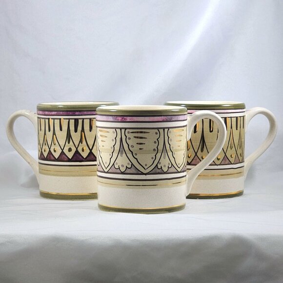 Starbucks Sberna Deruta Italy Coffee Mug 3pc Set Rare Gold Trim Italian Tea Cups - Picture 4 of 10